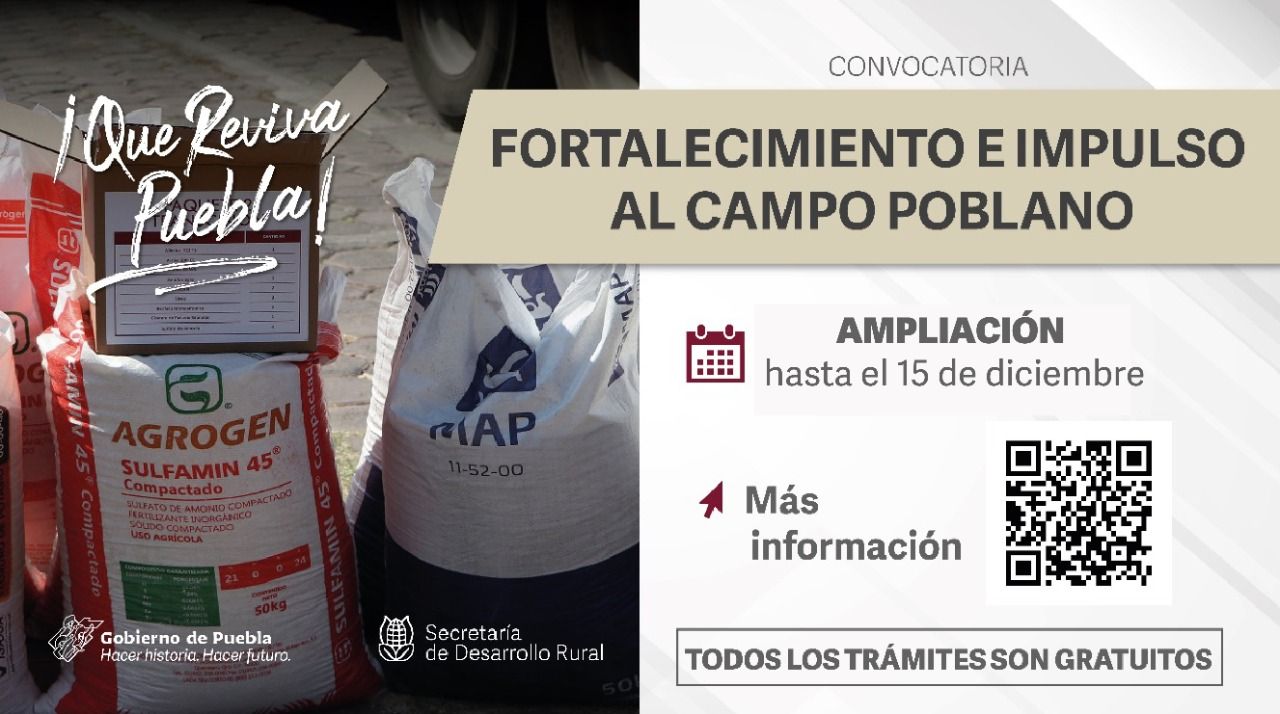 Amplían período para participar en programa Fortalecimiento al Campo Poblano.