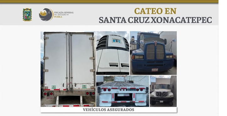 FGE Puebla recuperó 5 unidades de carga, una robada con toneladas de carne.
