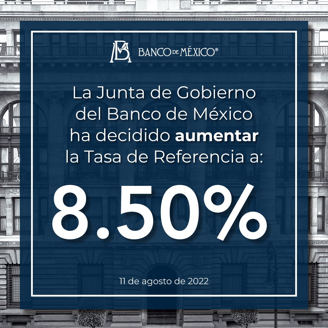 Banxico sube tasa de interés a 8.5%