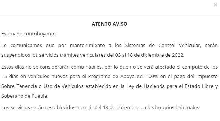 Habrá suspensión de trámites vehiculares del 03 al 18 de diciembre: anuncia Secretaría de Planeación y Finanzas