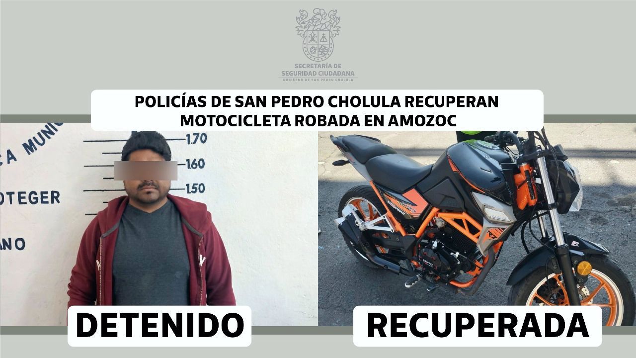 "Detenido por robo de motocicleta: @SSC_Cholula recupera vehículo reportado como robado en Amozoc"