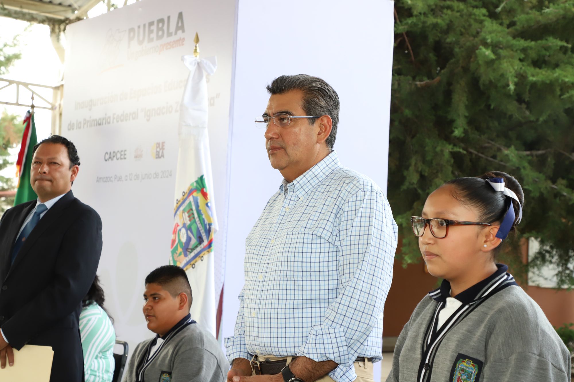 Inaugura Sergio Salomón espacios educativos en la primaria federal "Ignacio Zaragoza" en Amozoc