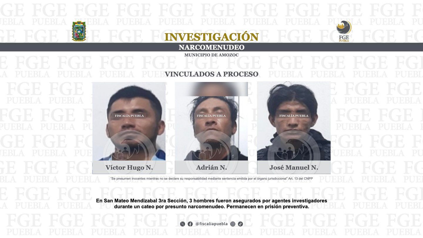 Fiscalía detiene a tres presuntos narcomenudistas