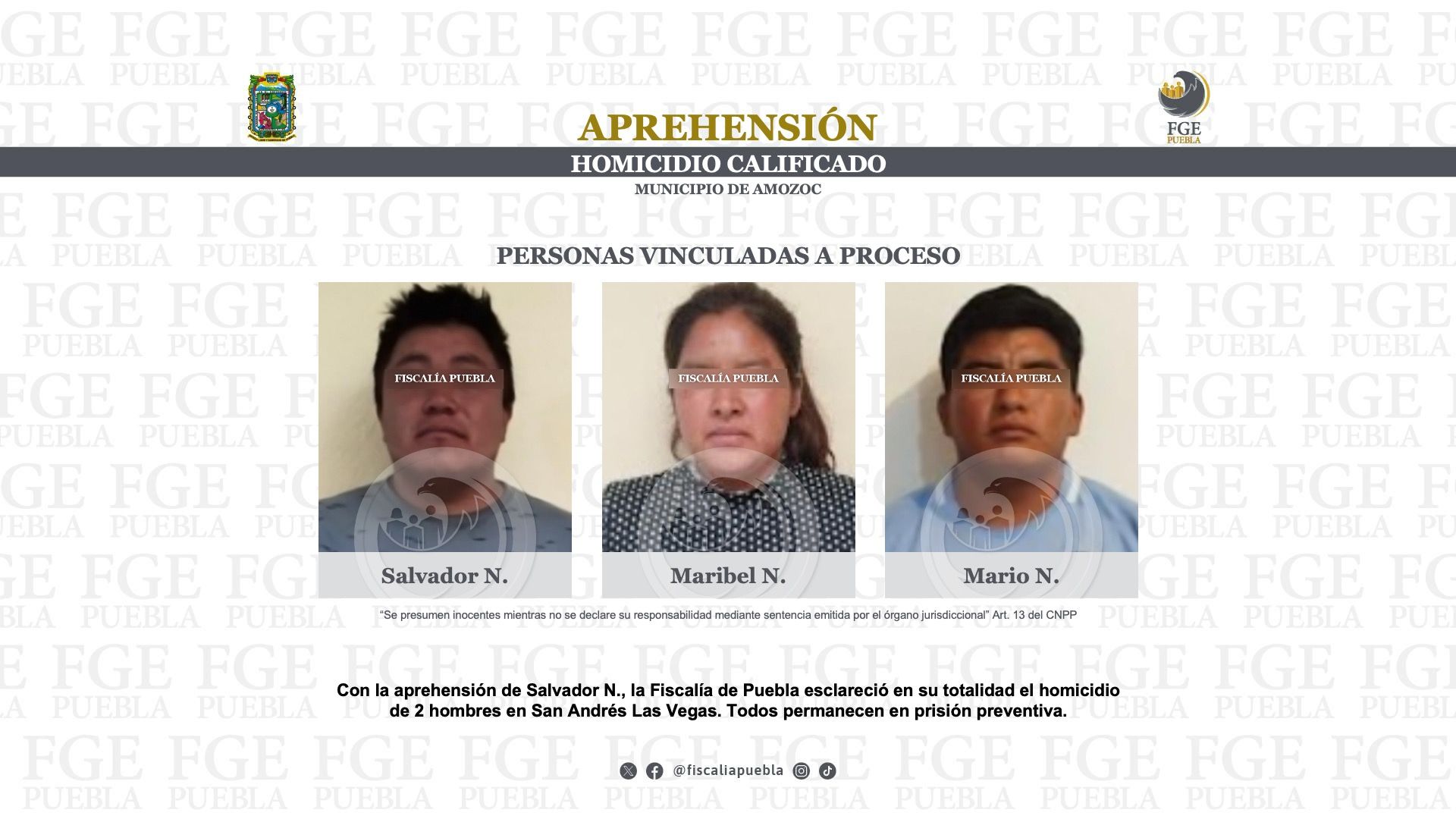 Fiscalía de Puebla aprehende a Salvador N. por homicidio en San Andrés las Vegas, Amozoc 🚨