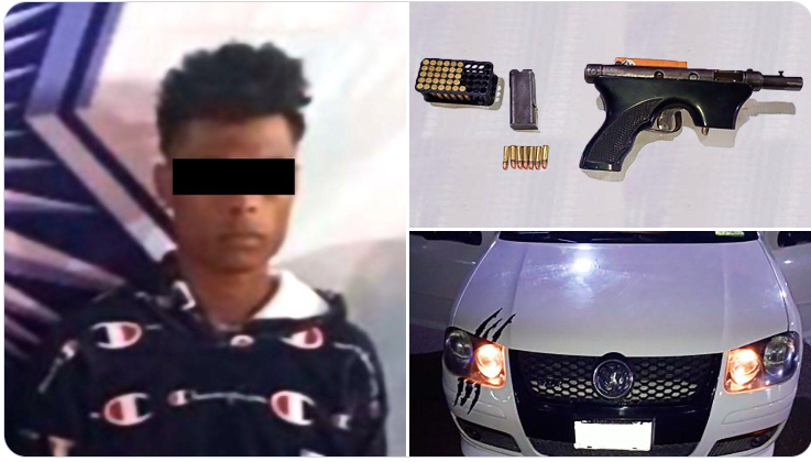 Detienen a tres hombres con arma y municiones en Amozoc, Puebla