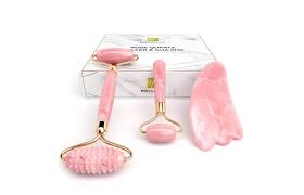 Rose Quartz Roller with Gua Sha, Mini Eye Roller set  Jade Roller for Face  Face Roller