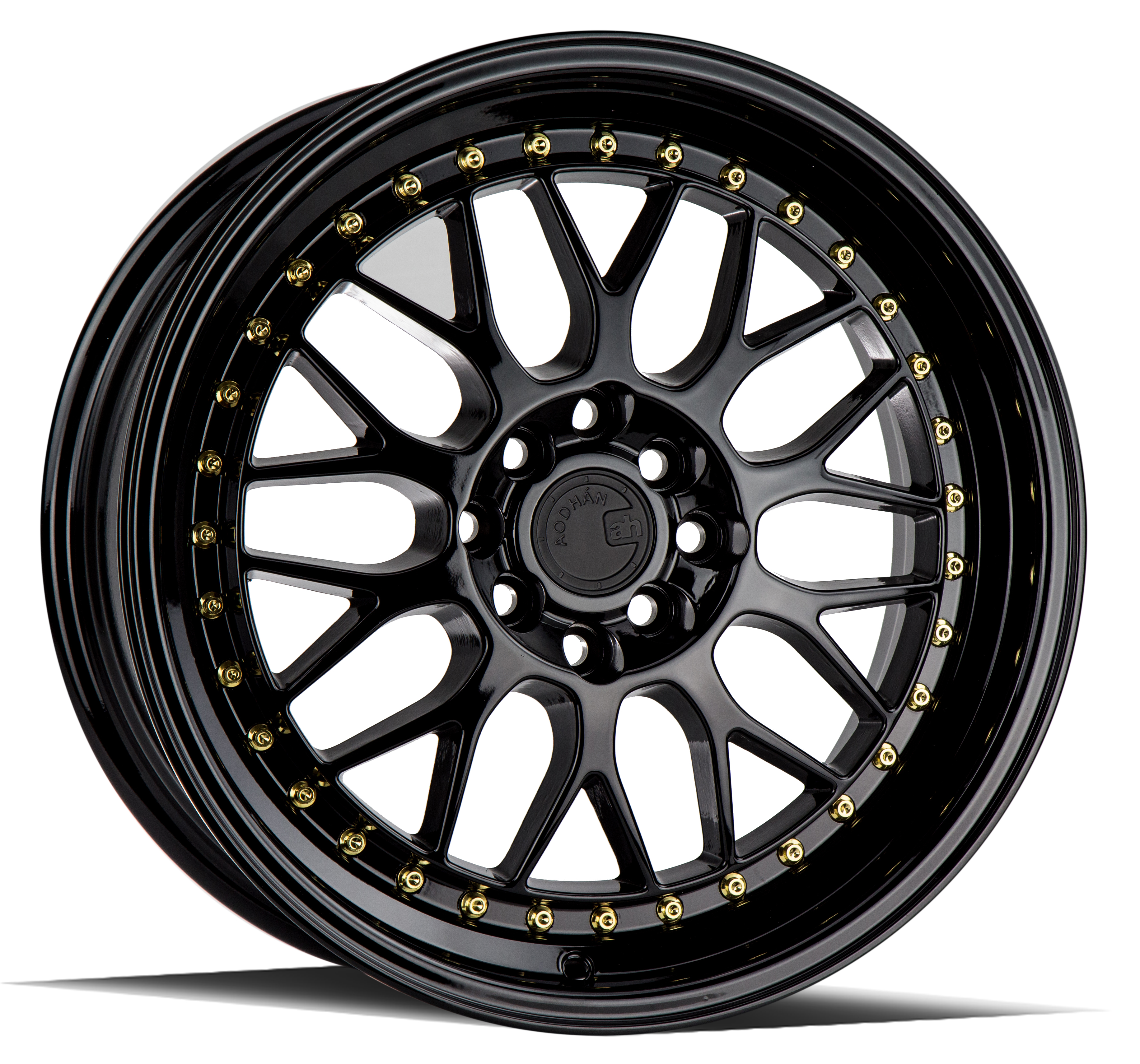 AODHAN AH02 Wheel Rim 17x8 4x100/114.3 ET35 73.1mm Gloss Black (Gold Rivet)