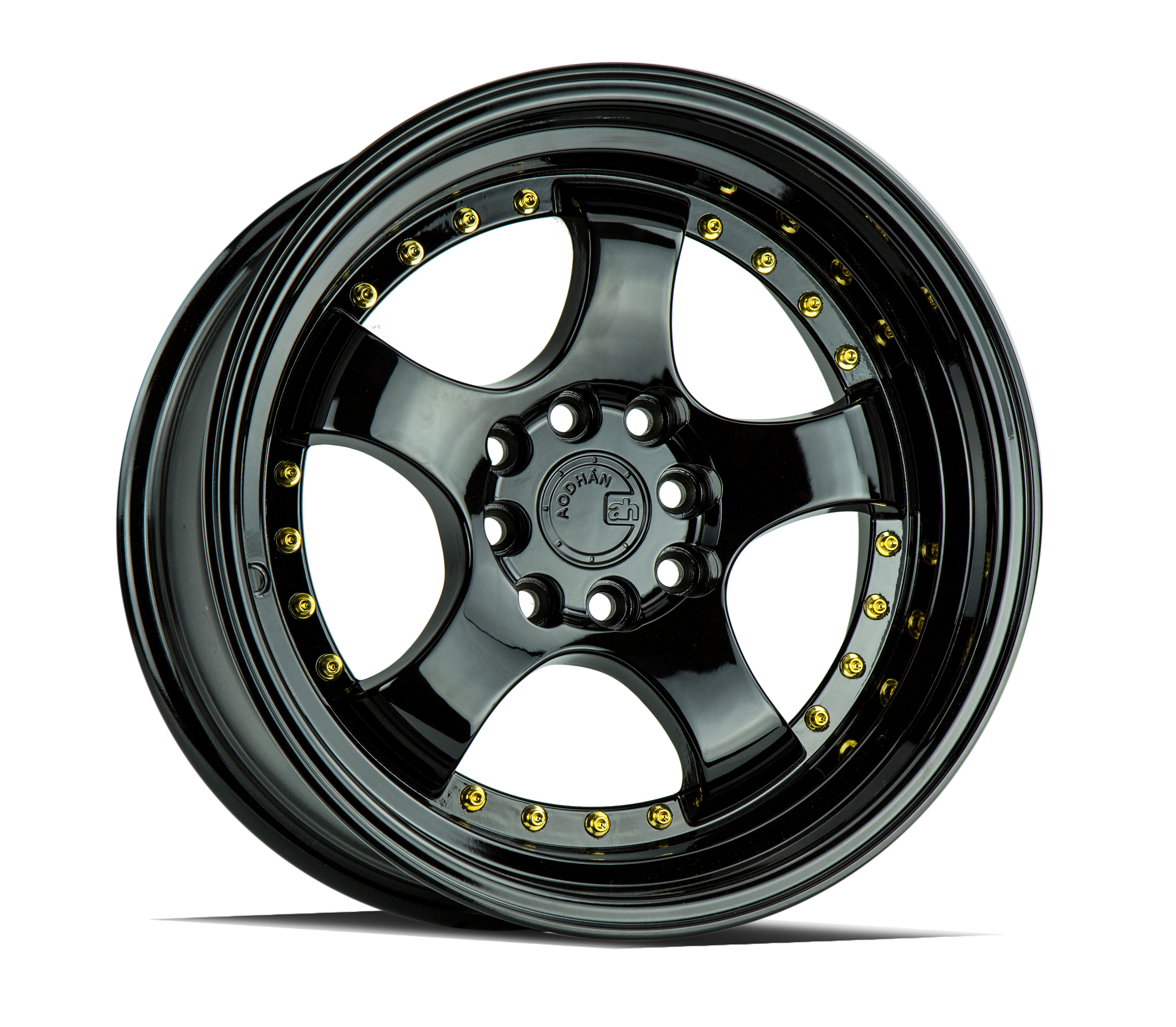 AODHAN AH03 Wheel Rim 15x8 4x100/114.3 ET20 73.1mm Gloss Black W /Gold Rivets