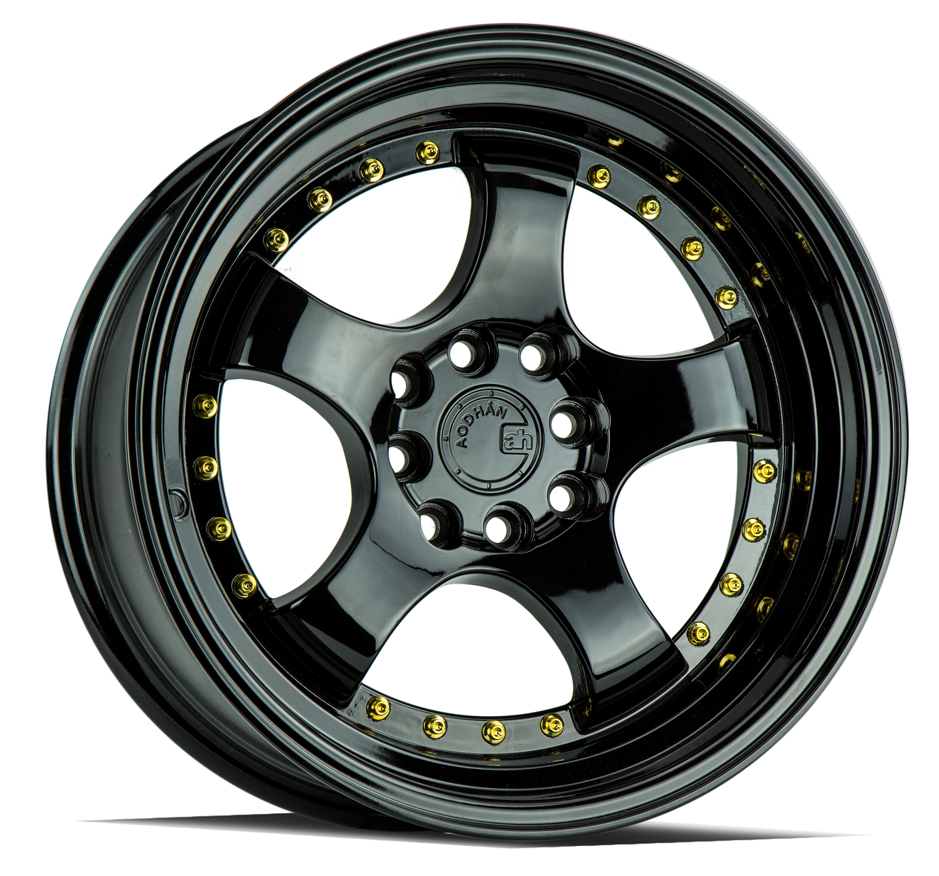 AODHAN AH03 Wheel Rim 16x8 4x100/114.3 ET15 73.1mm Gloss Black W /Gold Rivets