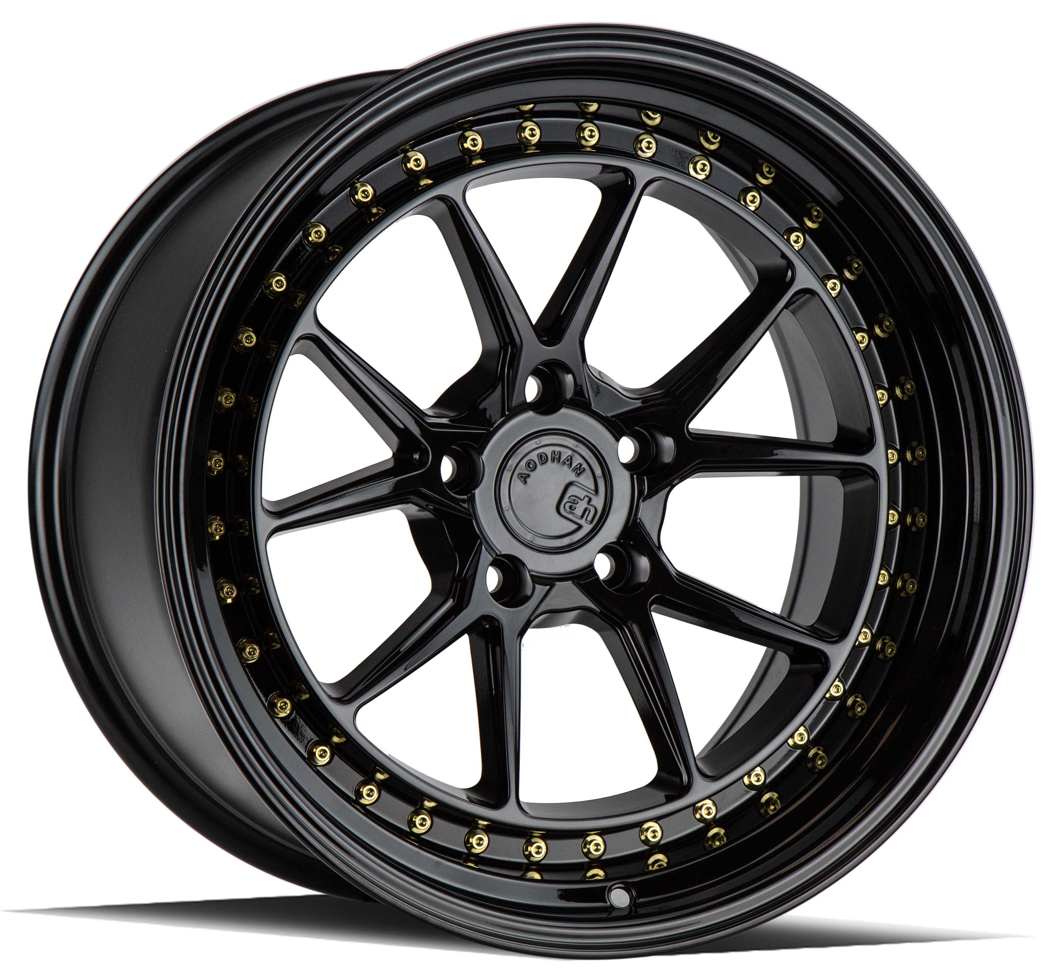 AODHAN DS08 Wheel Rim 18x10.5 5x114.3 ET15 73.1mm Gloss Black W /Gold Rivets