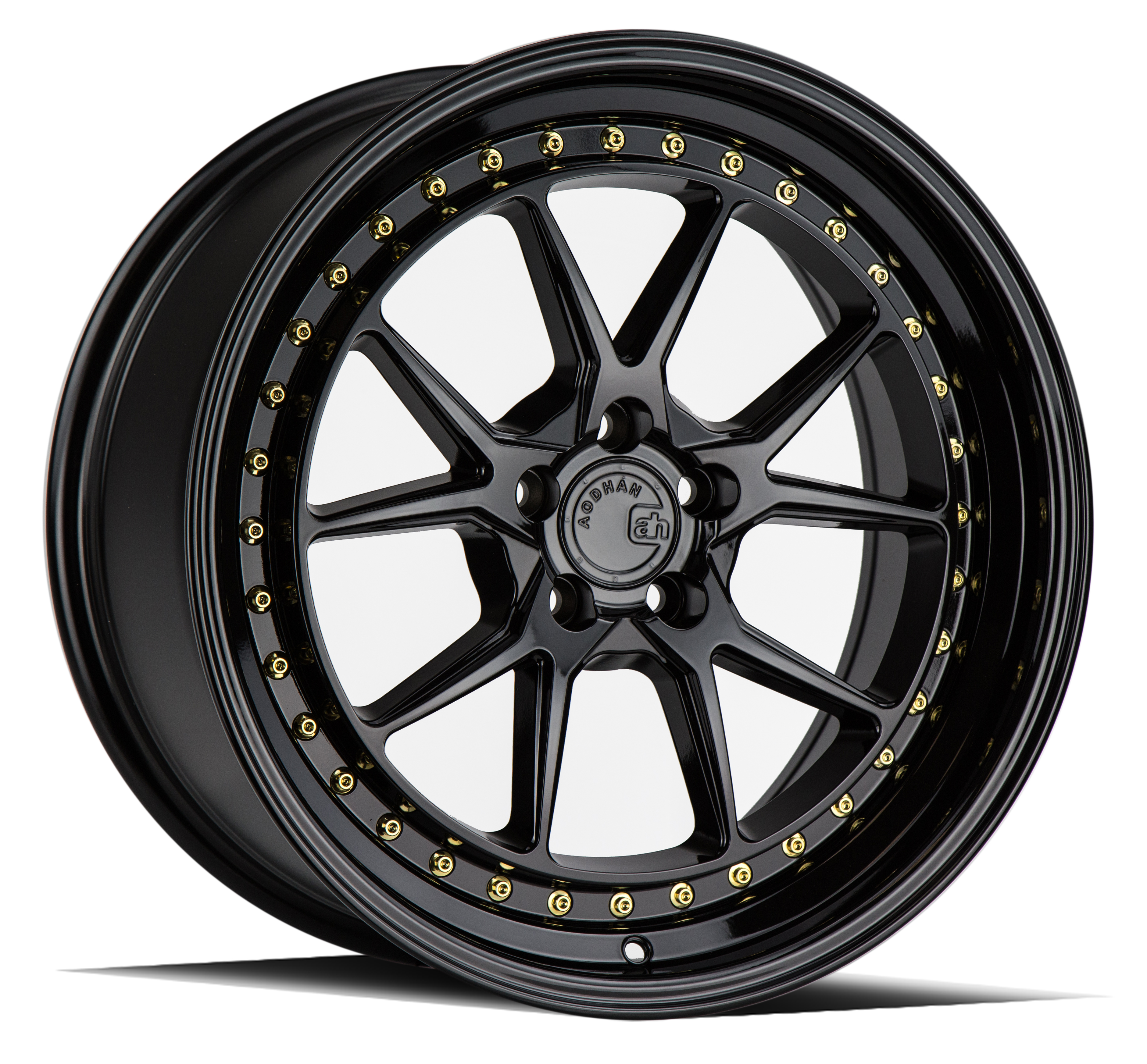 AODHAN DS08 Wheel Rim 18x8.5 5x100 ET35 73.1mm Gloss Black W /Gold Rivets