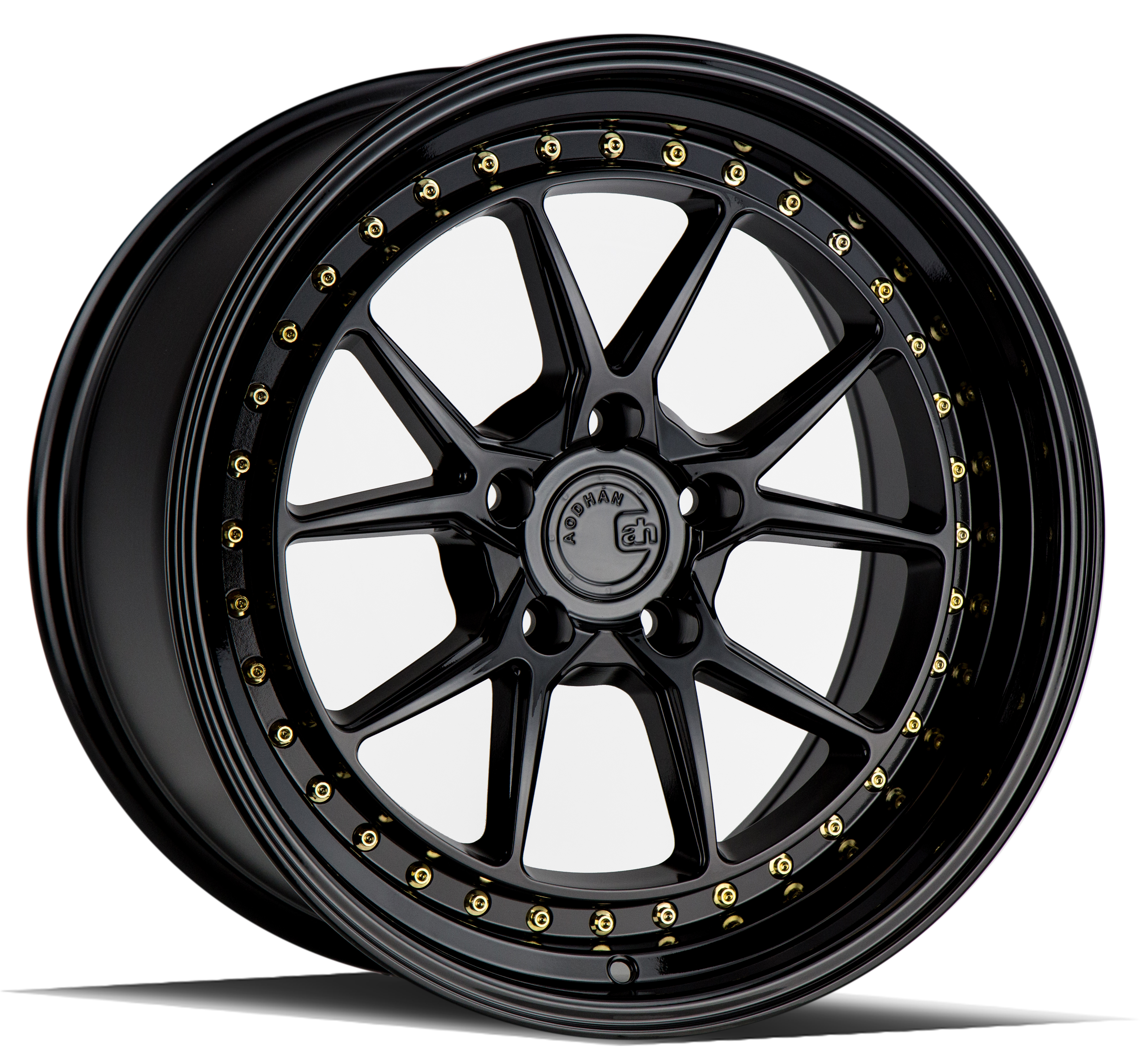 AODHAN DS08 Wheel Rim 18x9.5 5x100 ET35 73.1mm Gloss Black W /Gold Rivets