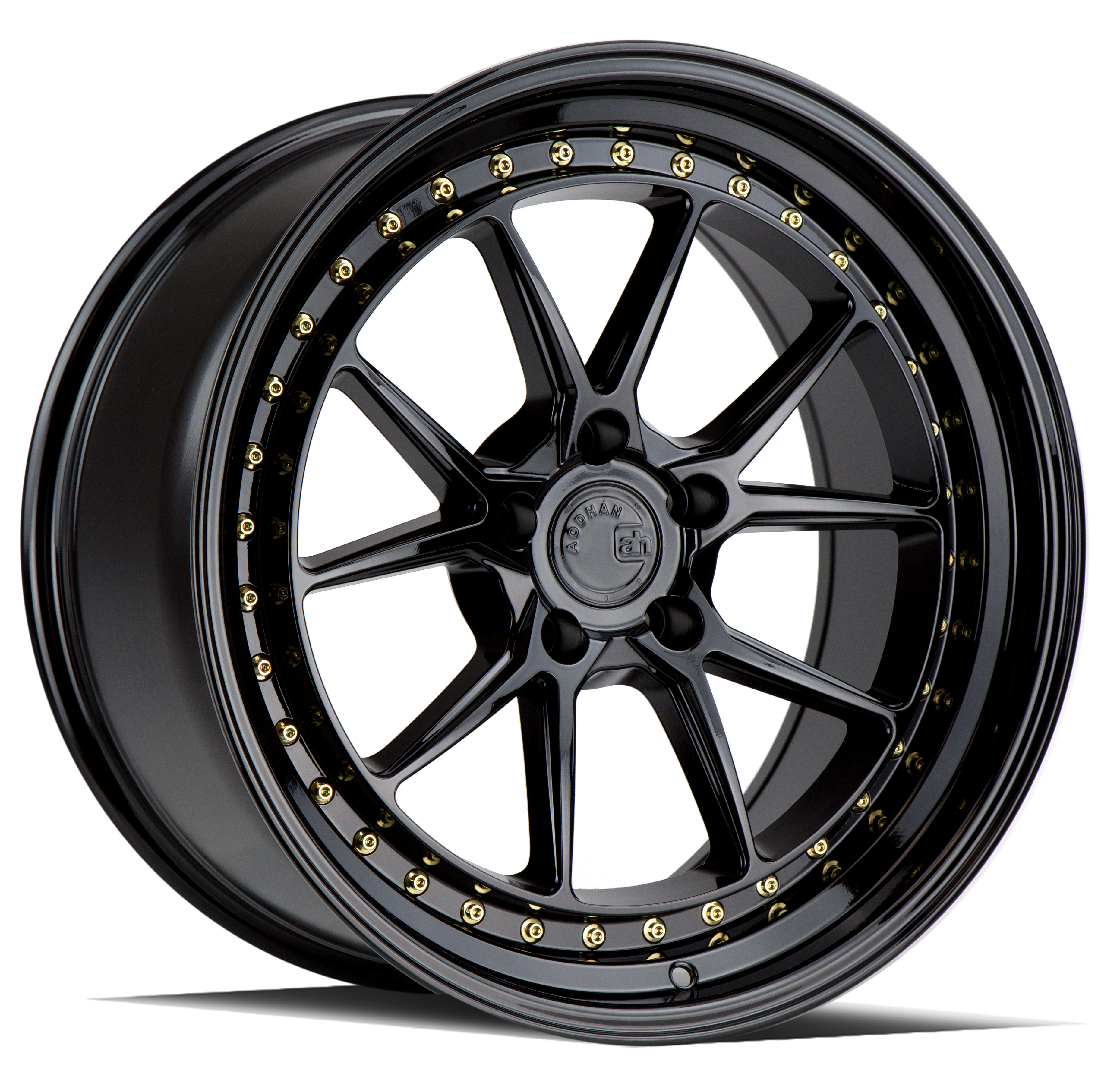 AODHAN DS08 Wheel Rim 19x8.5 5x114.3 ET35 73.1mm Gloss Black W /Gold Rivets