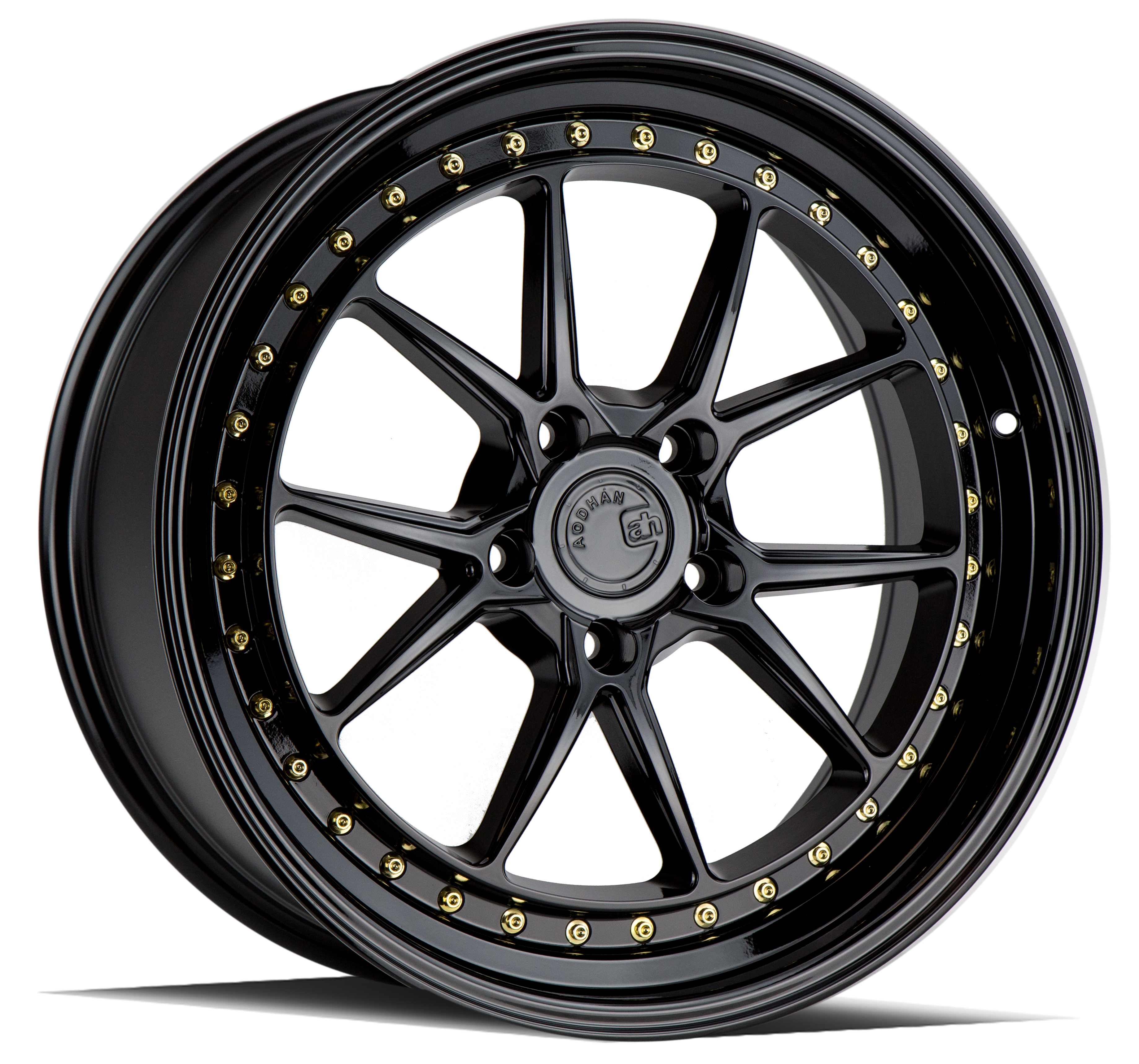 AODHAN DS08 Wheel Rim 19x9.5 5x114.3 ET15 73.1mm Gloss Black W /Gold Rivets