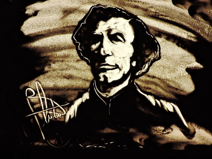 Premier premier ministre du Canada Sir John A  MacDonald  en dessin de sable