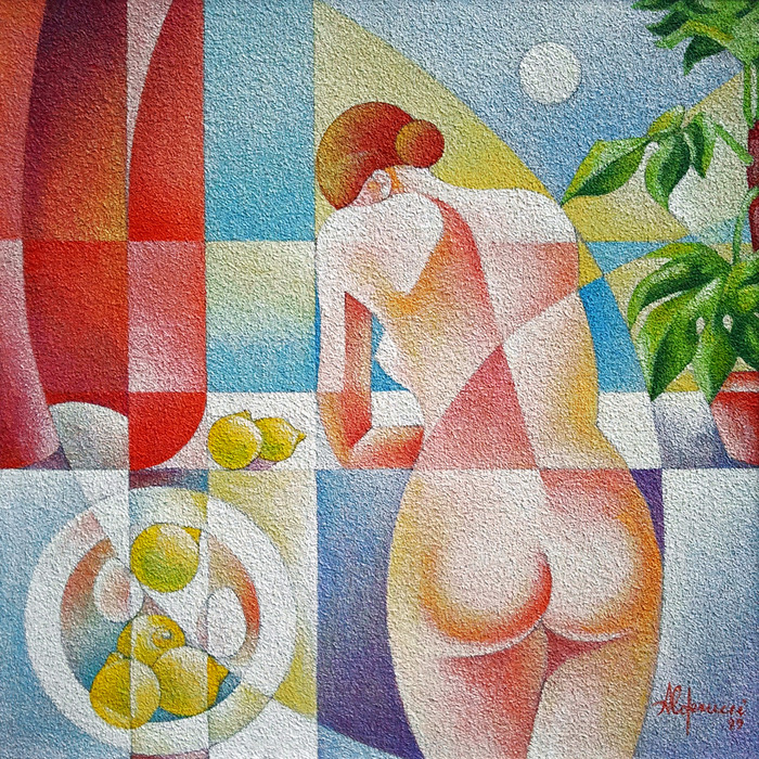 Sul terrazzo_acrilico su tavola sabbiata_cm.50 x 50