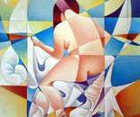 La bagnante e conchiglie_acrilico su tavola sabbiata cm. 100 x 100