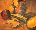 Wooden Scoop with Jug, Calabash and Pomegranate