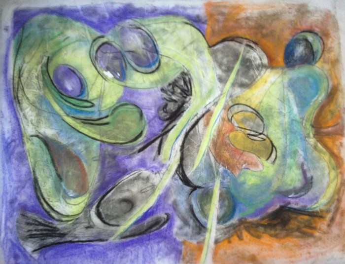 DINOSAUR BONES Ink print & chalk pastel on tissue