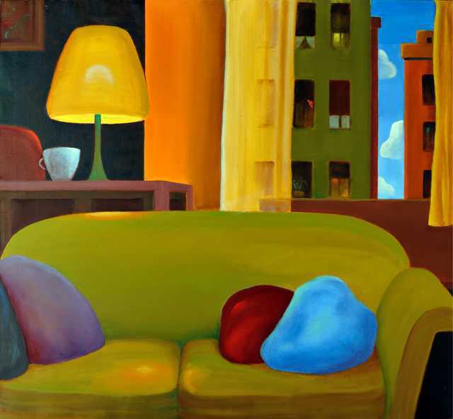 Interno con lampada accesa - 2009 - olio su tela - cm 90 x 98