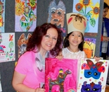 Natalya B. Parris with her student at art show and reception for “Art Around the World” camp April 6 – 10, 2015, for students 5 – 9 year old on 4/10 at the Gaithersburg Arts Barn 301-258-6394, MD