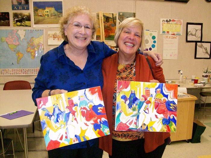 Natalya B. Parris’s students with their artworks; "Wine with the Masters” class (Wassily Kandinsky) at BlackRock Center for the Arts in Germantown on 10/17/2013