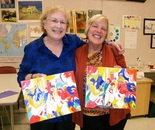Natalya B. Parris’s students with their artworks; "Wine with the Masters” class (Wassily Kandinsky) at BlackRock Center for the Arts in Germantown on 10/17/2013
