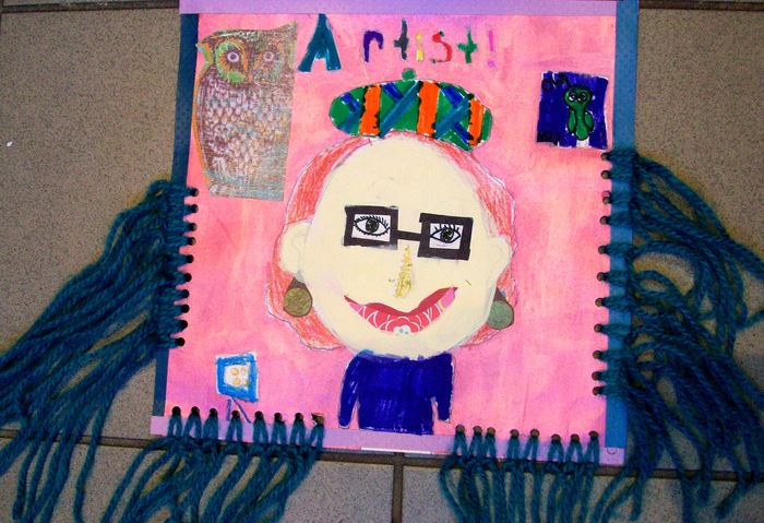 Student's artwork – portrait of Ms. Natalya B. Parris inspired by Swiss-German painter Paul Klee; Natalya B. Parris is teaching Exploring the World through Art August 10  - 14, 2015 camp from 9am – 3pm for children 7 – 11 year - old  at the Gaithersburg A