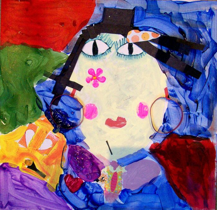 Student's artwork – portrait of Ms. Natalya B. Parris inspired by Swiss-German painter Paul Klee; Natalya B. Parris is teaching Exploring the World through Art August 10  - 14, 2015 camp from 9am – 3pm for children 7 – 11 year - old  at the Gaithersburg A