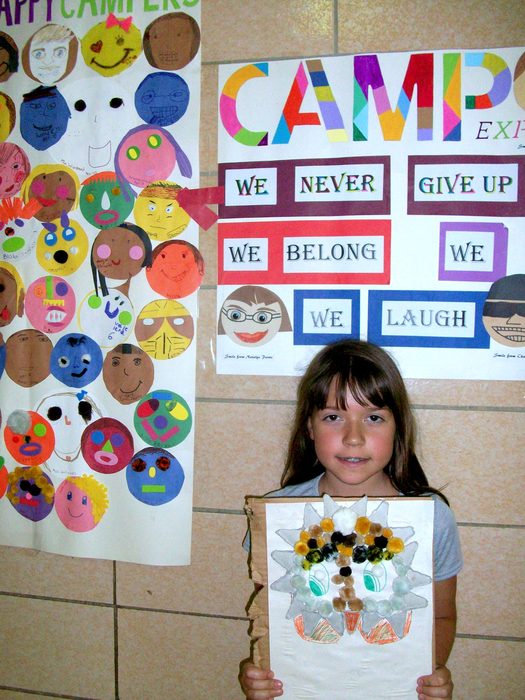 Student with her artwork; Montgomery County Recreation Summer Fun Center in July 2015