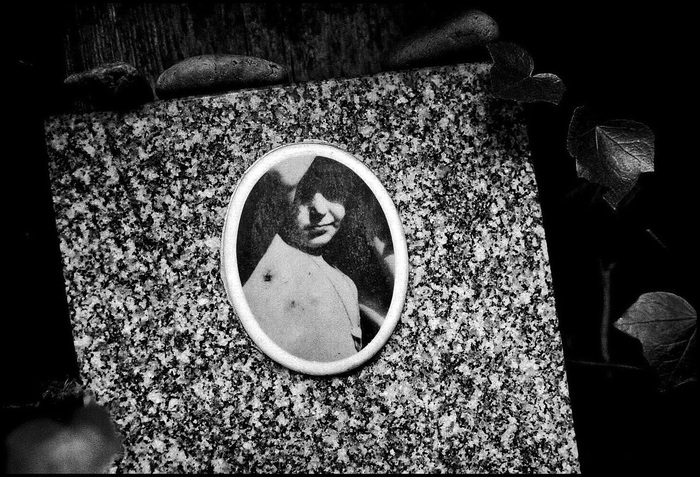28. The memorial stone with a picture of Leika Birnbaum...