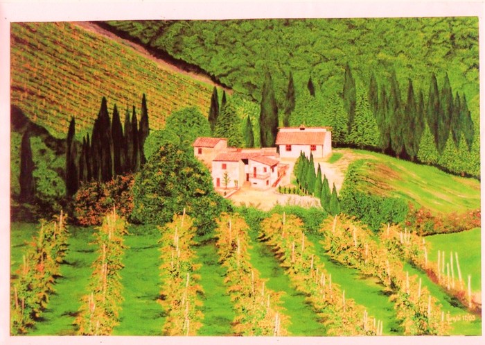 LG 0013 - Toscana casolari con vigneti - olio su tela - cm. 60x40
