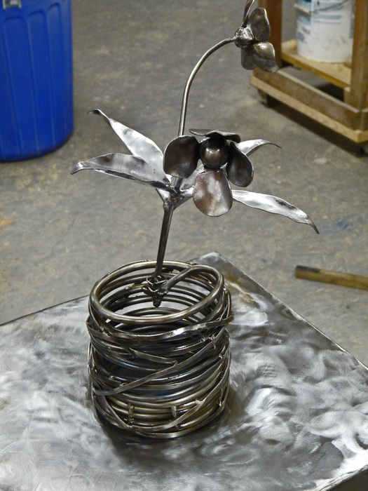Steel Life With Flower And Vase...