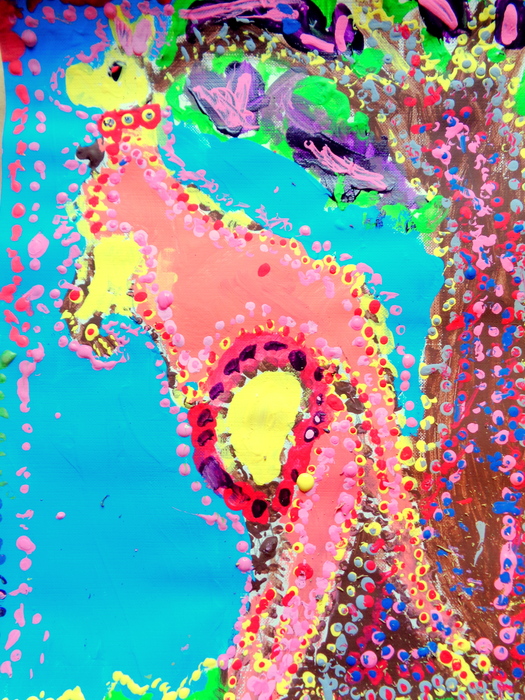 Student's artwork inspired by Aboriginal art; Exploring the World Through Art Spring Break Camp March 28 - April 1, 2016 