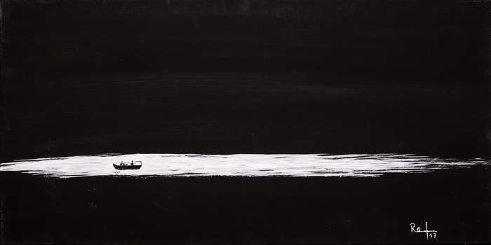 Der einsame Fischer, acrylic on canvas, 50 x 100 cm, 2013