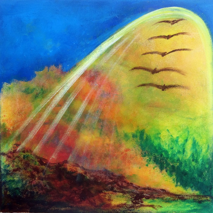 Here comes the sun...joy at spring's explosion after gre winter days, 40H/40W cm, 2 cm, Acrylic