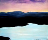 Twylight on the lake. Acrylic 70H/60L cm, 2cm. A unique moment of the day when colours start loosing their usual hue. 