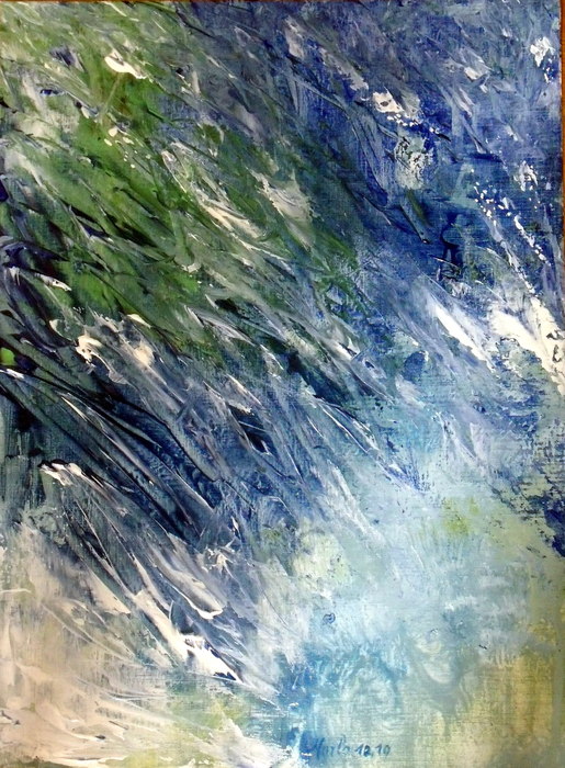 Windy frostiness, acrylic on paper, 43H/32 W cm