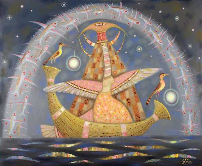 Flying fish parade. 2013. canvas and oil, 143 × 173