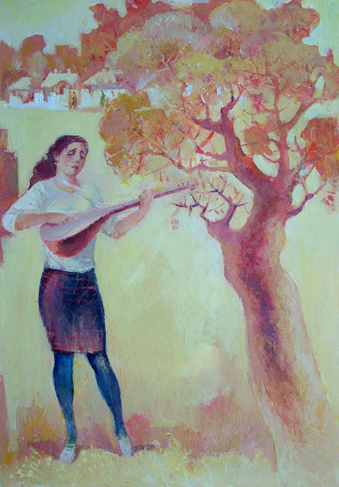   Girl playing the saz