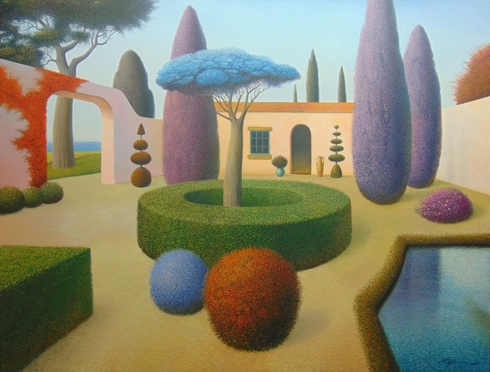 "Garden With Blue Tree"