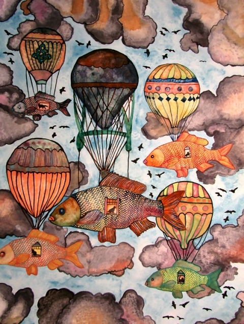 Catfish travel agency Watercolor 18x24 300$