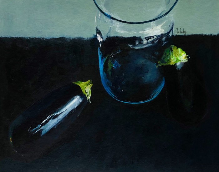 Aubergines and glass 