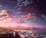 Vast sea art painting with waterfall