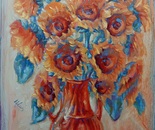 Bouquet of Sunflowers in an orange vase 
