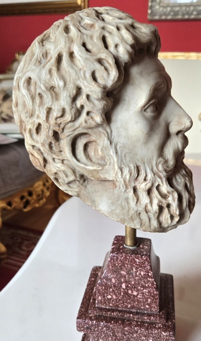 Marcus Aurelius Imperial Porphyry Base  Marble head - Byzantine Provenance