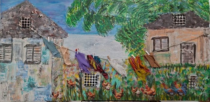 Sylvana Shefer - Collage on canvas, 70 by 140 cm by Yotzrim-Israeli Art Gallery