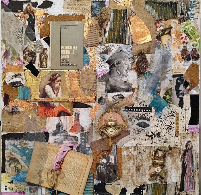  Sylvana Shefer - Collage on canvas, 100 by 100 cm by Yotzrim-Israeli Art Gallery