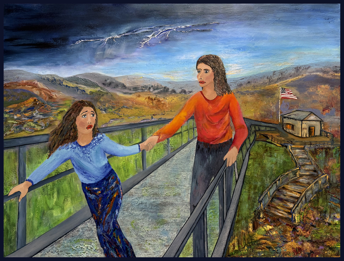 Fear on Skybridge by MARGUERITTE TONBAZIAN