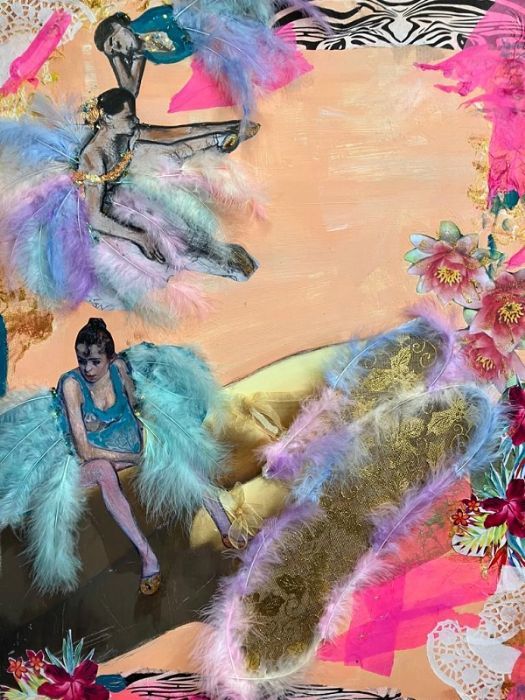 Sylvana Shefer - Collage on canvas, combination of fabrics, acrylic, mixed media 80 by 60 cm